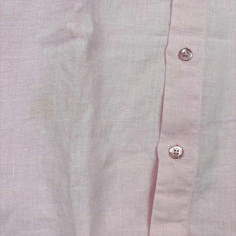 Mister French Mens XL Pink Linen Long Sleeve Button Down Shirt Red Collar Accent - Picture 4 of 8